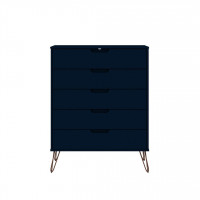 Manhattan Comfort 154GMC4 Rockefeller 5-Drawer Tall Dresser with Metal Legs in Tatiana Midnight Blue